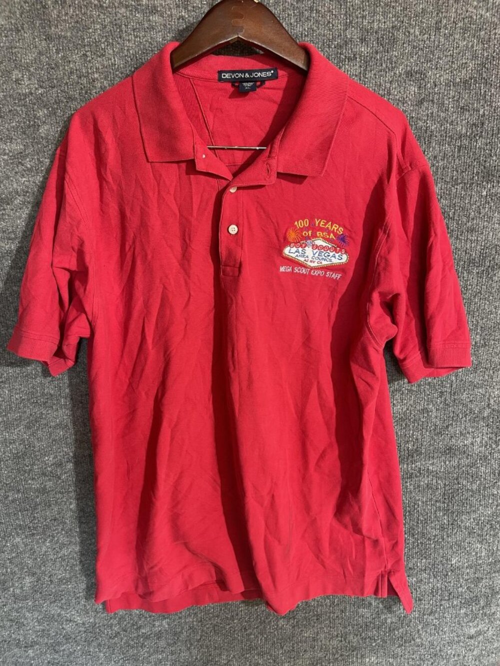Devon & Jones Polo Shirt Mens XL Red BSA Scout Staff Pima Cotton Embroidered